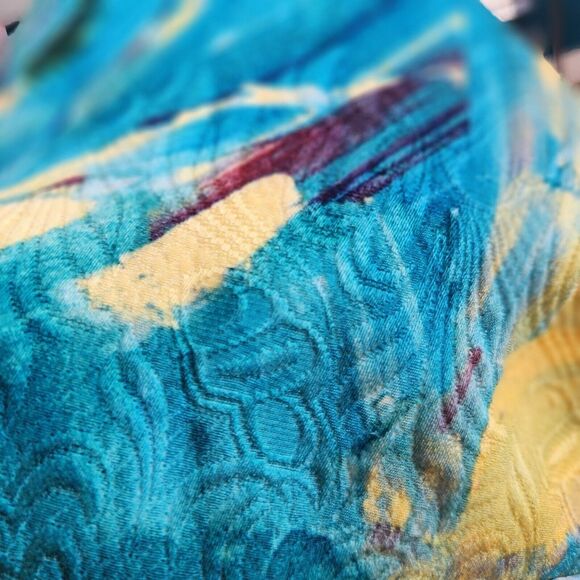 H&M Watercolor Brocade Midi Skirt Size 4 Yellow Teal Purple A-Line Abstract Art - Picture 10 of 14